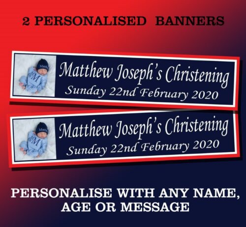 Personalised Banners - Christening, Birthday - Party, Celebrate, All Occasions, Navy