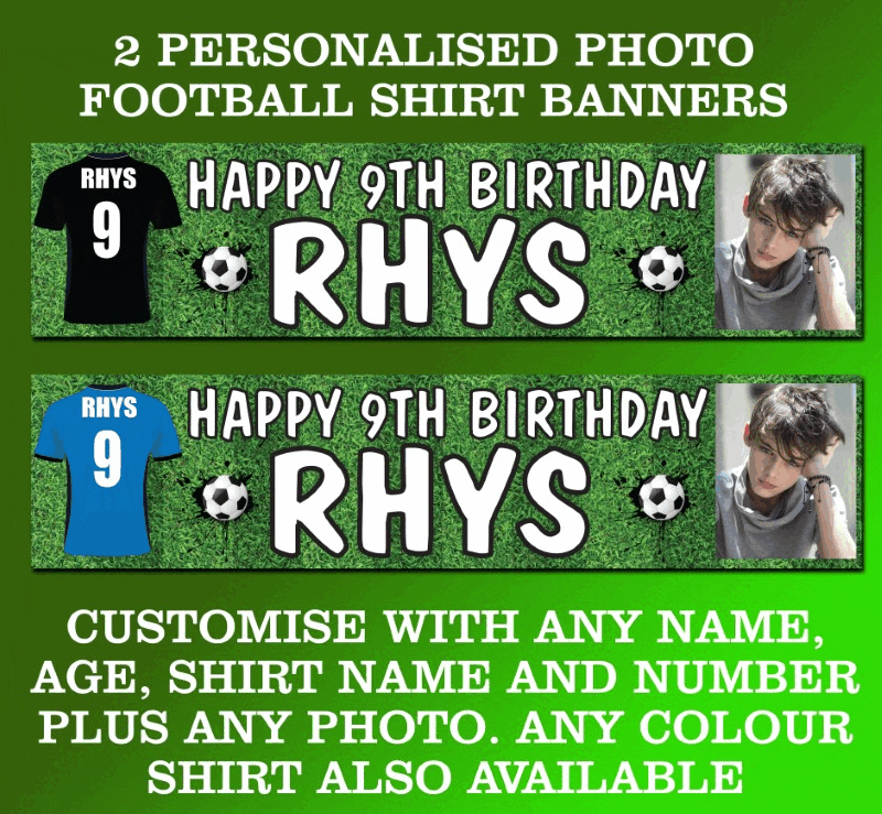 Football Themed Personalised Photo Banner 18 Football shirts with pics