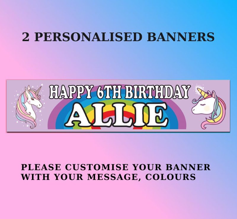 Personalised Non-Photo Banner - Unicorn 1a - All Occasions - Birthday Party, Name, Age 1 UNICORN INFO THUMB