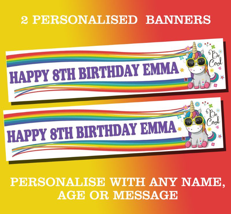 Personalised Non- Photo Banner - Unicorn 2a - All Occasions Birthday Party 1 UNICORN THUMB