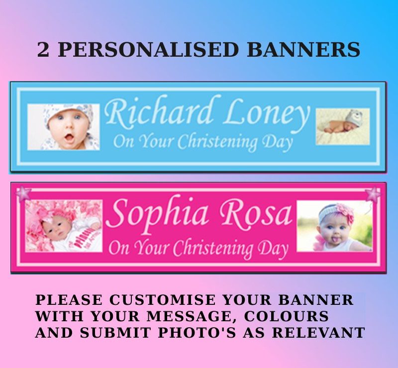 Personalised Photo Banners 2a -Party Christening Baptism Birthday Decoration