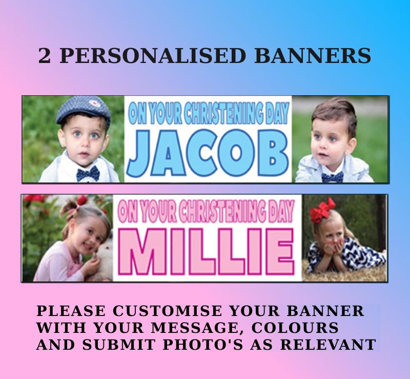 Personalised Photo Banners 1c - All Occasions Christening Birthday Party Name