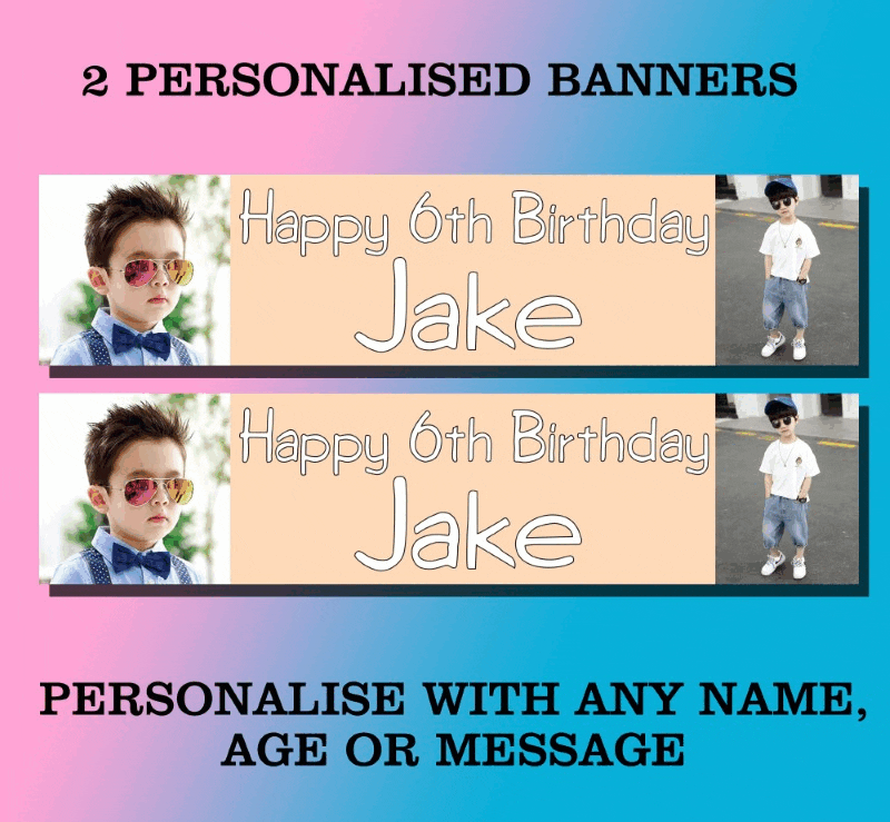 Personalised Photo Banners - 2 Photo - Happy Birthday Party, Christening, Anniversary